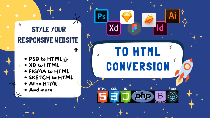 Convert figma, xd, canva, psd to html using css, bootstrap or react by ...