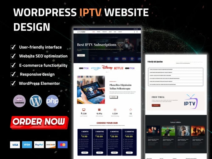 Create profissional iptv website with wordpress store by Wodprees Fiverr