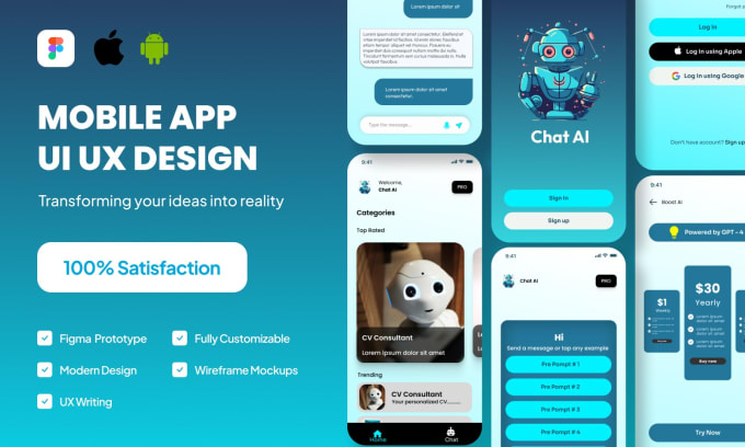 Best Price! I will design modern mobile app UI UX, figma prototype, wireframe design