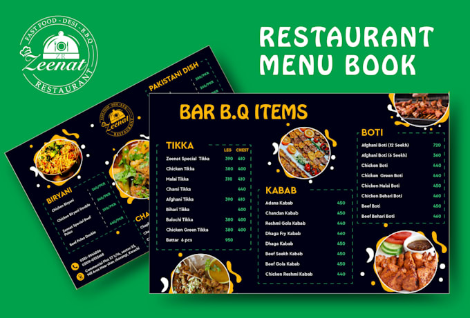 do customized eye catching professional menu book design for restaurants
