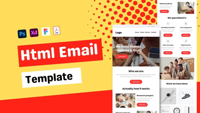 convert PSD, PDF, xd, figma, sketch, ai to html email template