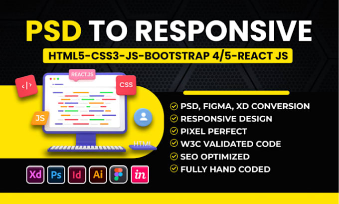 Convert your design psd to html css and javascript by Qurbaanali | Fiverr image.
