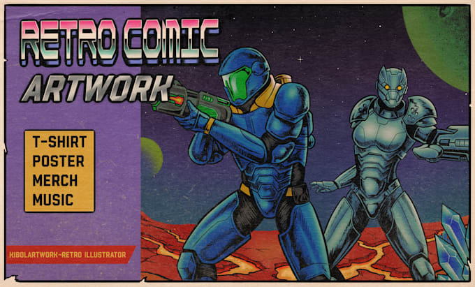 create retro comic artwork for your brand, merch and music