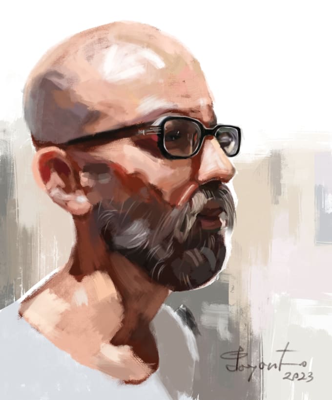 Draw digital oil painting portrait with photoshop sketch art by