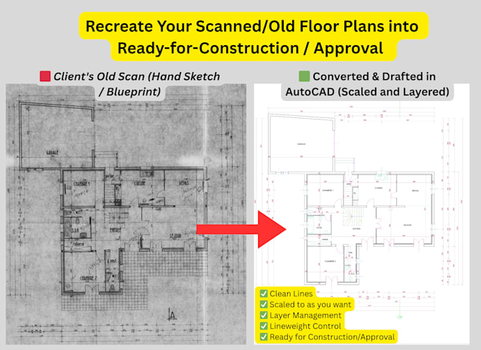 draft architectural floor plan from your sketch or concept