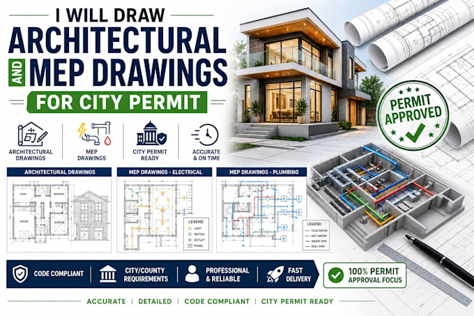 Draw architectural and mep drawings for city permit by Mehmoodmaken ...