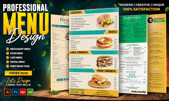 design restaurant menu, food menu, cafe menu and digital menu board