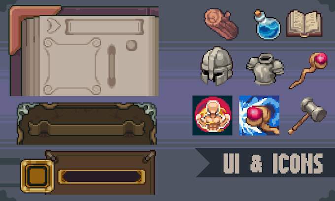 create pixel art icon, UI or logo