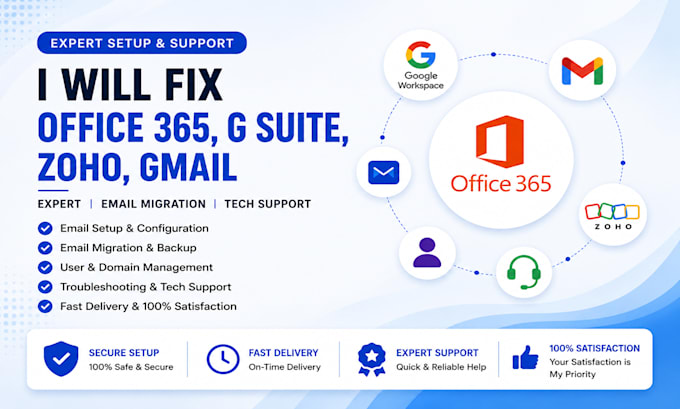 fix office365, g suite, zoho, gmail expert, email migration, tech support
