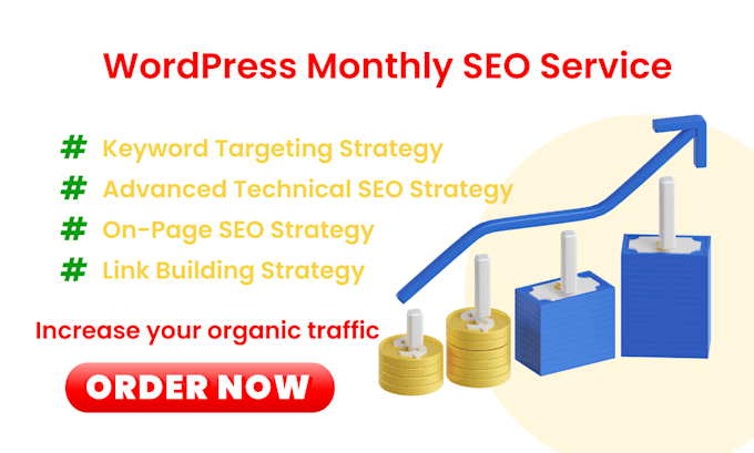 do wordpress monthly SEO service with backlink strategy and technical strategy
