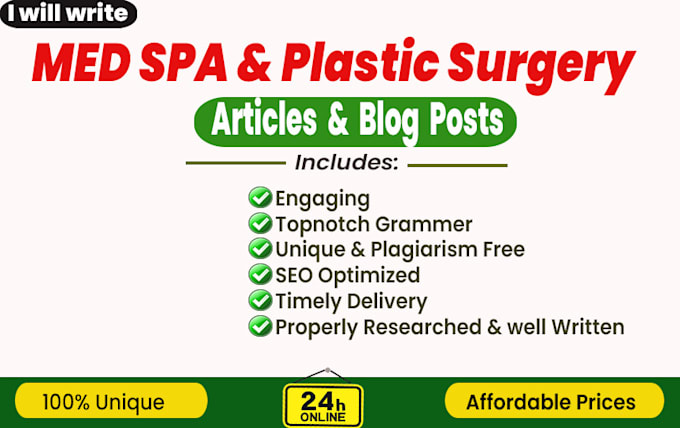 write SEO optimized med spa and plastic surgery articles and blog posts