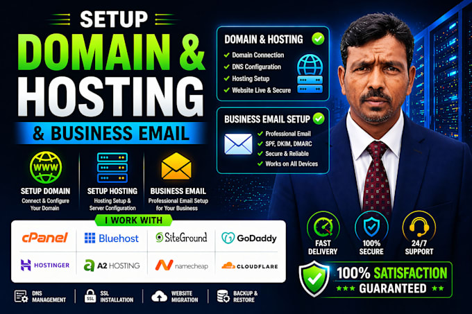 fix dns issues, setup domain, hosting and business email