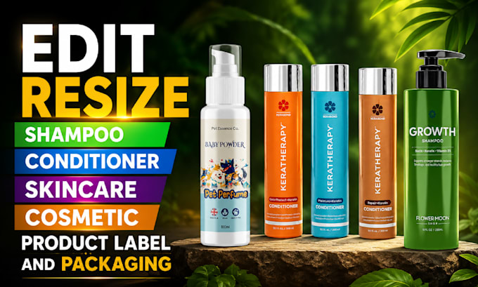 edit resize shampoo, conditioner skincare product label design