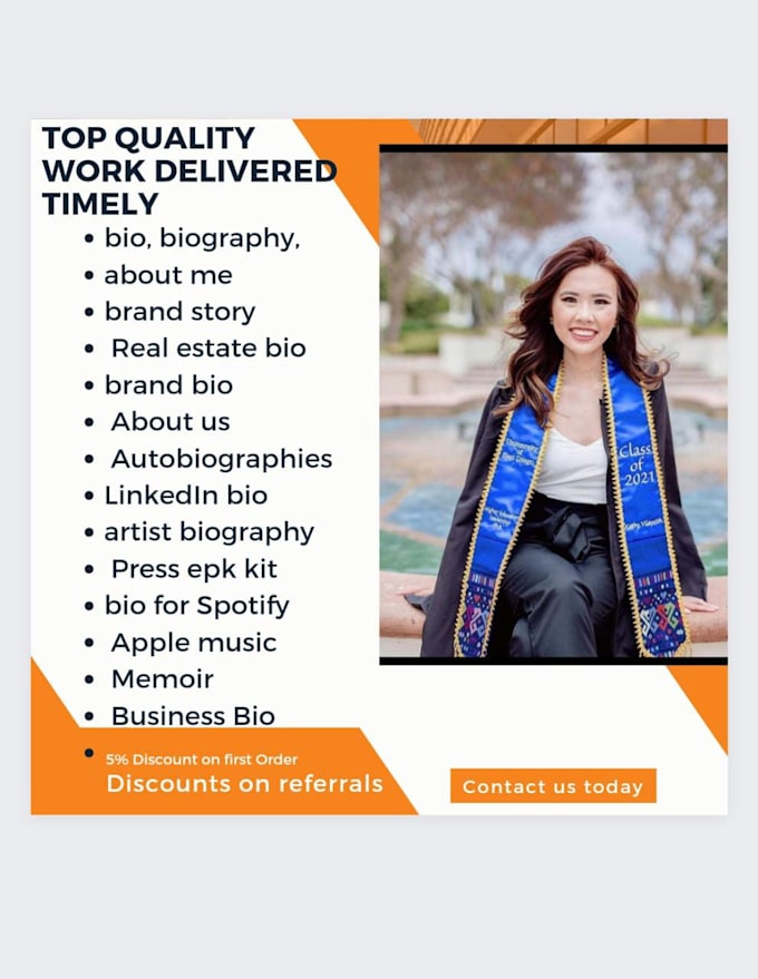 write your bio or about me about us, brand bio, biography,