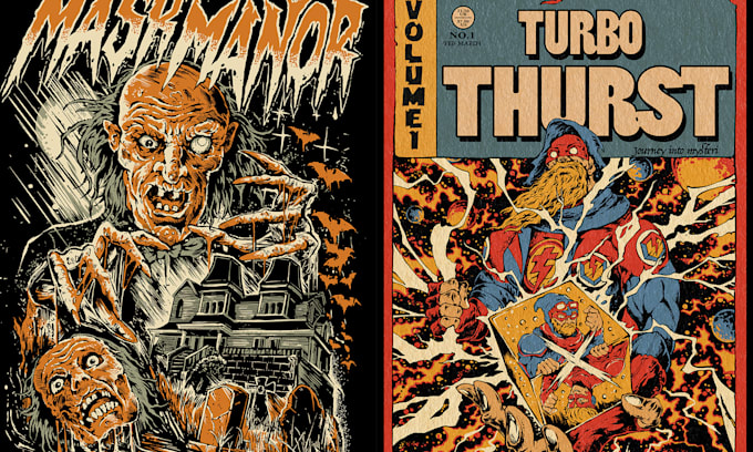 create vintage horror comic book illustration