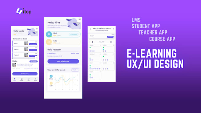 Create lms app design in figma ux ui for student app, elearning app by ...