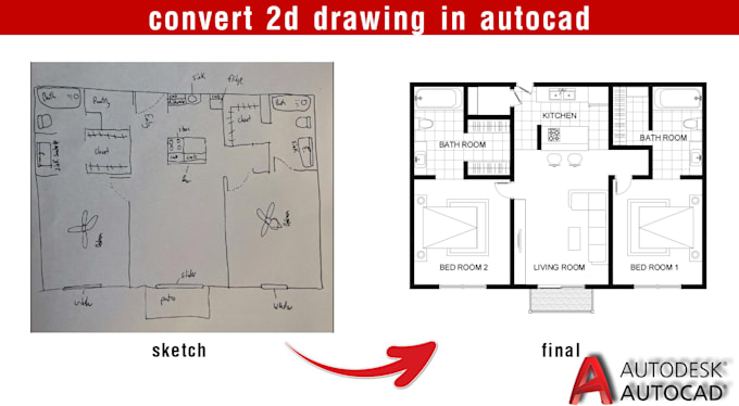 Convert 2d drawing in autocad or create 2d colored plan by Rookip284 ...
