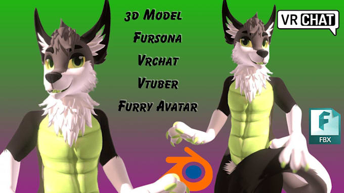 Do custom vrchat furry avatar, 3d model, facerig animaze mmd fursona ...