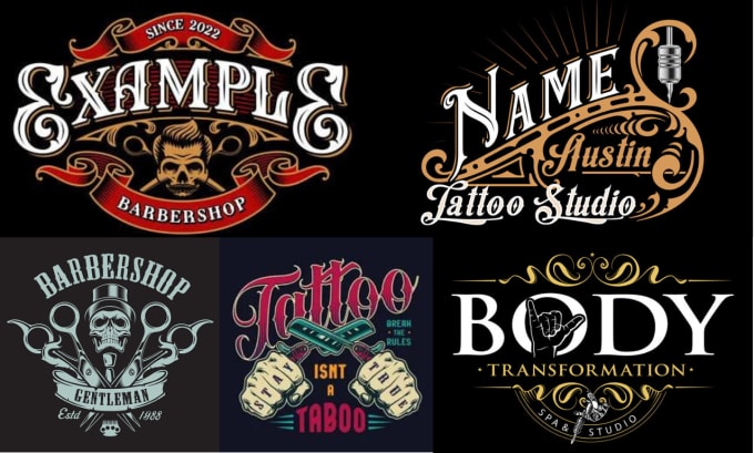 Lettering barber shop, retro vintage steampunk business logo design by ...