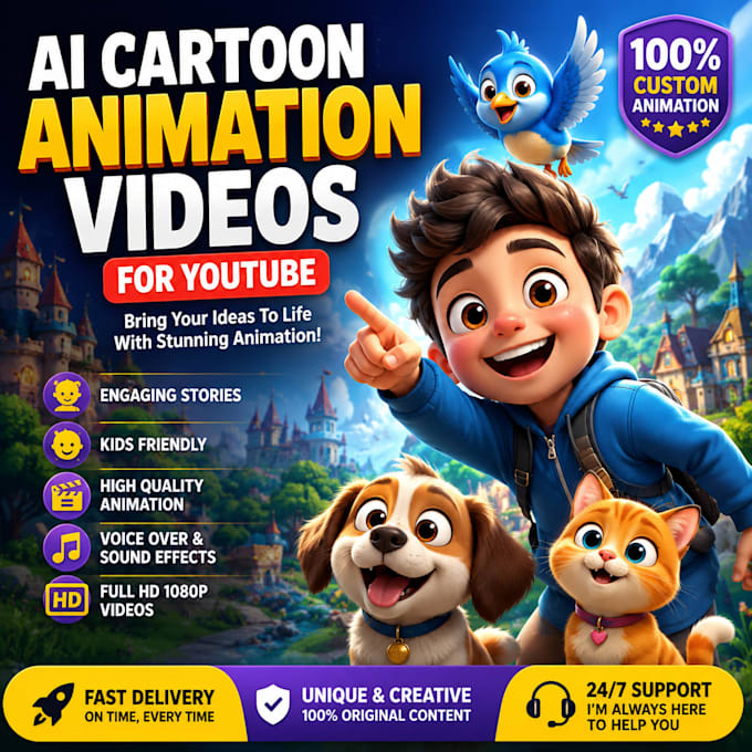 create amazing ai cartoon animation videos for youtube