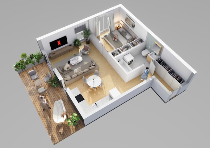create 2d to 3d floor plan architectural 3d interior rendering