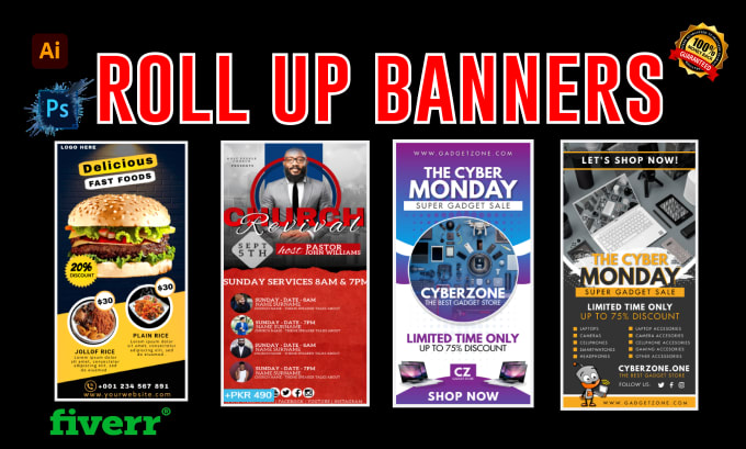 design a roll up, retractable banner, standee display