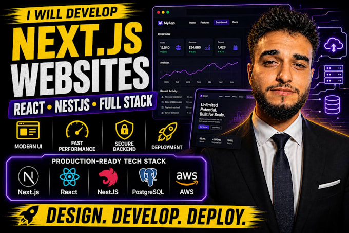 develop your website next js react, nest js