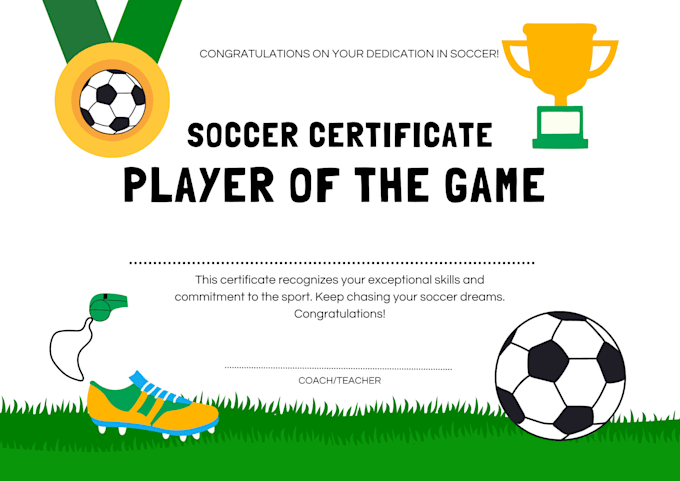 Send you 20 printable soccer certificates awards in a pdf by