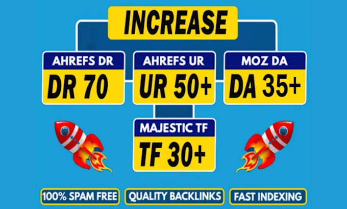 increase da, 50, DR 70, tf 30 website domain rating
