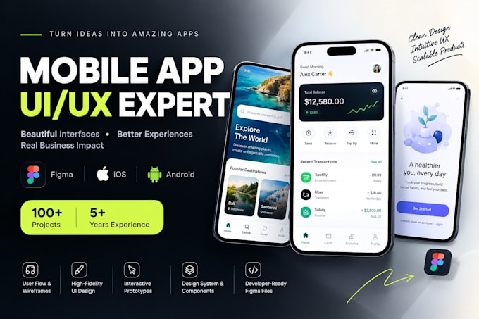 design mobile app UI UX design and website UI UX design in figma