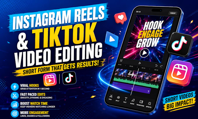 do instagram reels video editing and tiktok short form editing