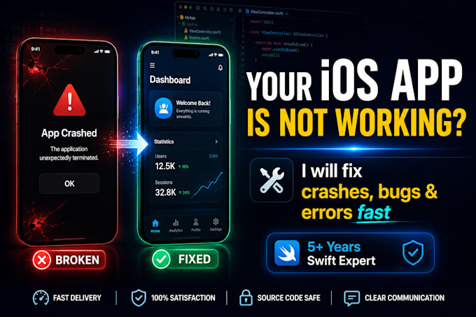 fix ios app bugs crashes and errors in swift or objectivec fast
