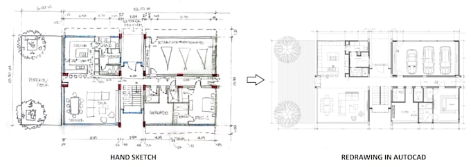 Draw in autocad your 2d architectural floor plan sketch by ...