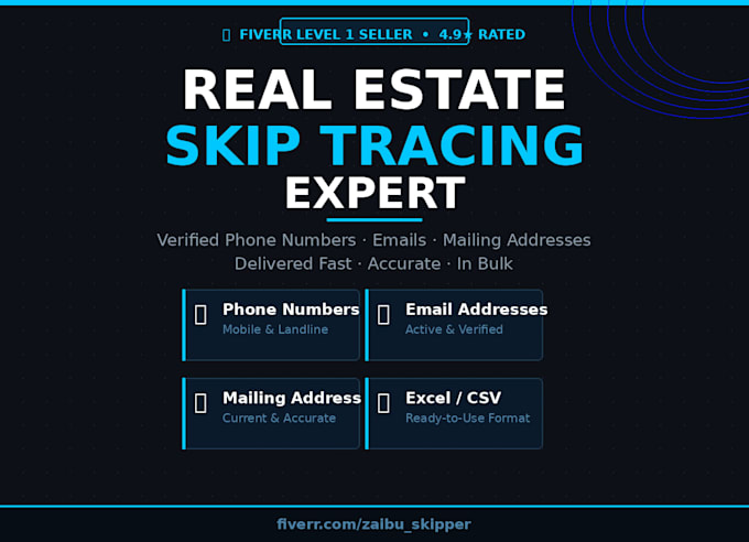 do real estate skip tracing in bulk  verified phone numbers, emails of owners