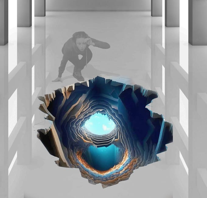 do 3d illusion of the floor hole using ai to print sticker