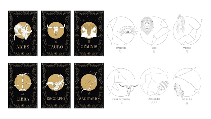 design a custom zodiac illustration in fine line style