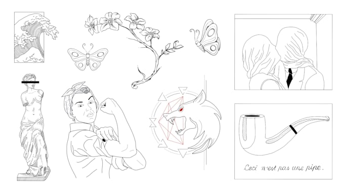 create minimal fan art in fine line style