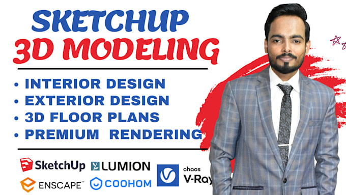 Make sketchup 3d models and render of interior exterior