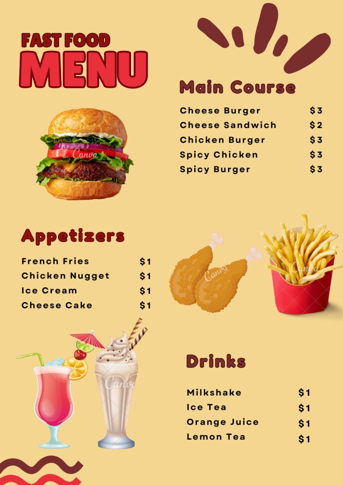Design creative and interesting restaurant food manu by