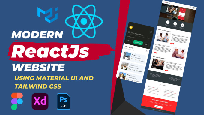 Create a modern website using reactjs, with material ui , tailwind css ...