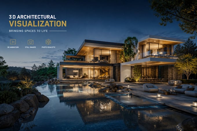 make 3d animation archviz video, still image 3d render