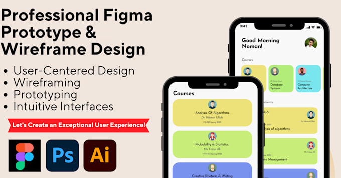 Design figma prototype, wireframe design, app mockup, ui mockup