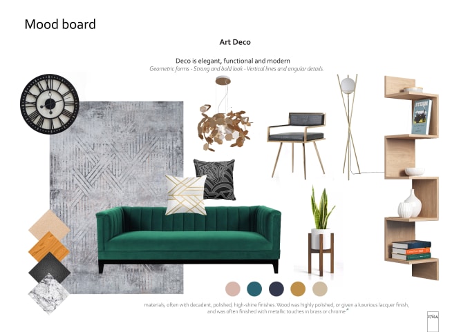 Create mood boards for interior design, floor plans, and furniture list ...