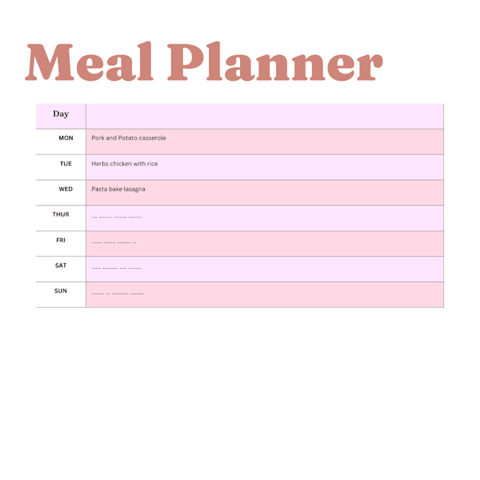 Create a meal plan for you by Softsunsets | Fiverr