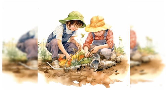 create watercolor illustrations for children book, postcard