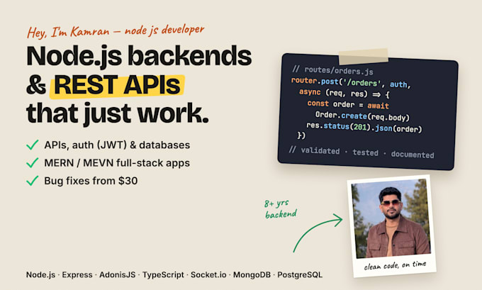 be your node js developer for backend rest api and mern stack web apps