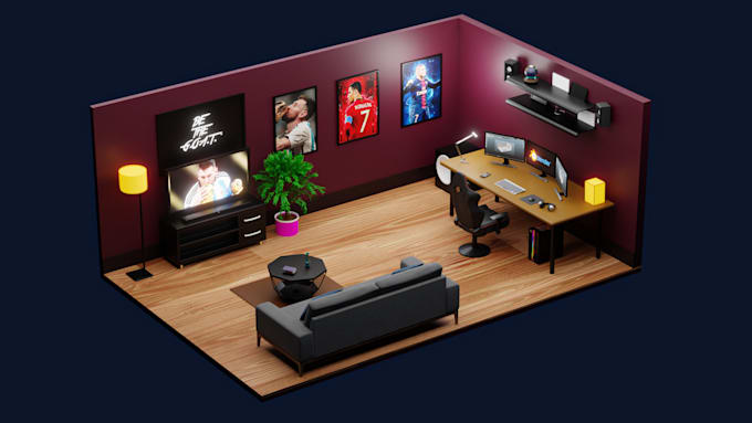 create 3d isometric room designs for websites and games
