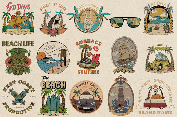 draw vintage summer illustrations for tshirt