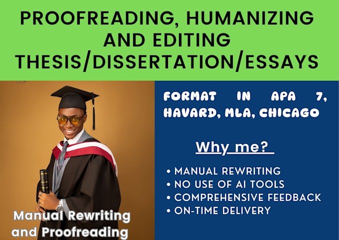 proofread, humanize, and format your thesis or dissertation in apa 7, harvard