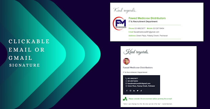 design a clickable HTML email or gmail signature